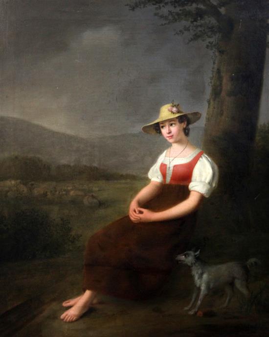 After J. F. Millet Shepherdess seated in a landscape 26 x 21.5in.